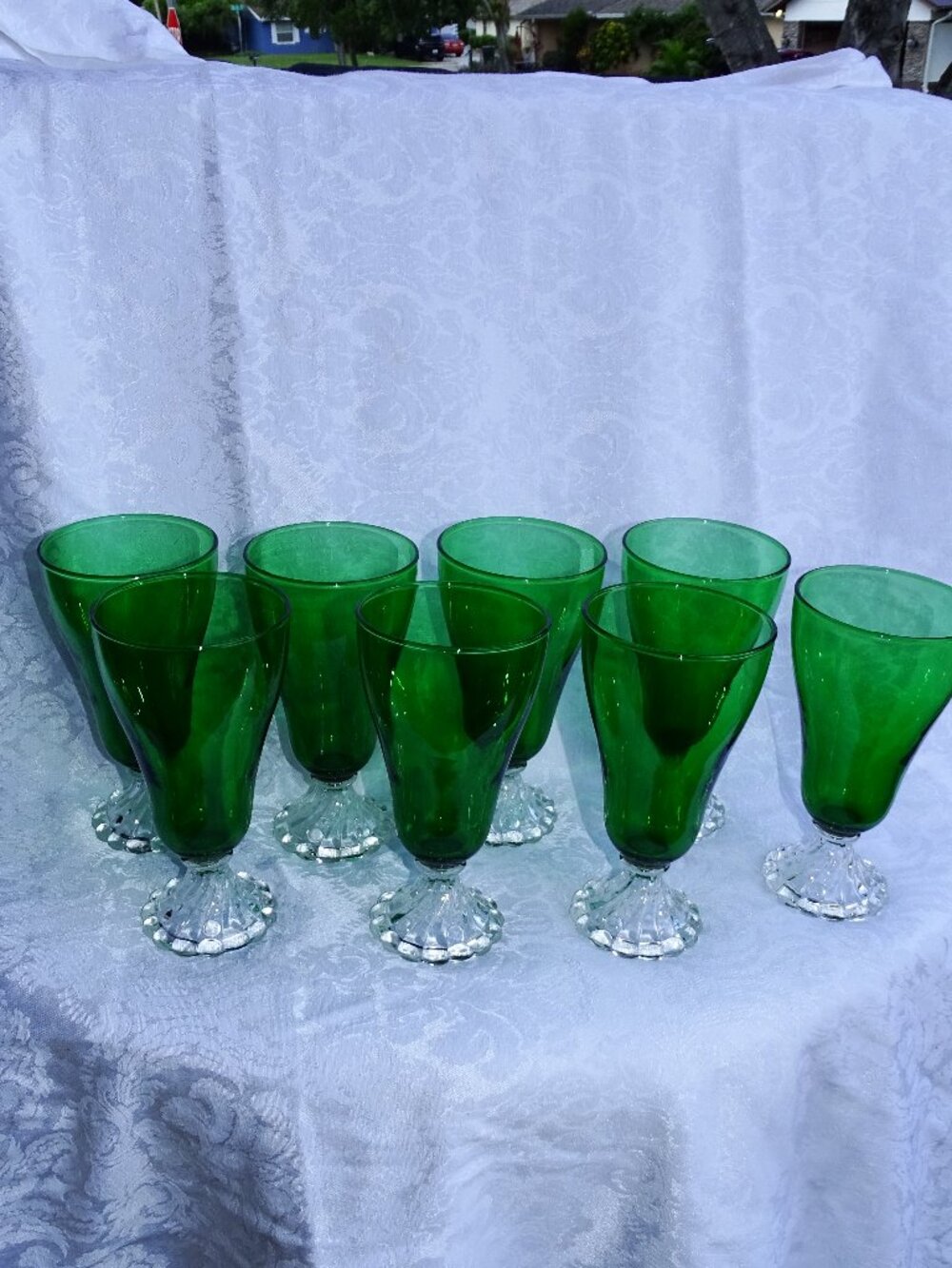 Set of 8 Anchor Hocking Forest Green Iced Tea Boople Glasses
